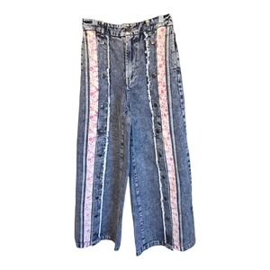 Oh Polly Denim Floral Wide-Leg Jeans